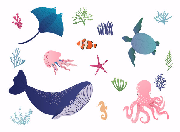 设置与手绘海洋生活元素图片下载
