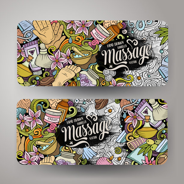 按摩手绘涂鸦横幅集卡通图片下载