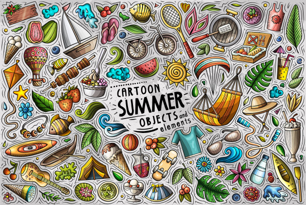 涂鸦漫画设定夏季主题对象图片下载