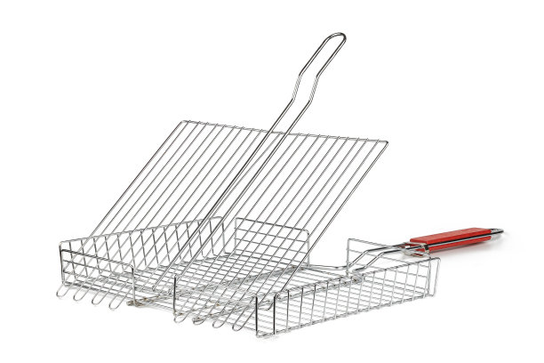 烧烤篮孤立在白色背景上。钢烧烤网格切断。食物炉篦图片下载