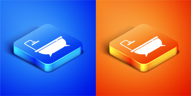 等距浴缸图标孤立在蓝色和橙色图片下载