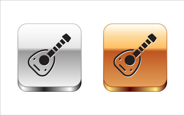 黑色乐器琵琶图标隔离上图片下载