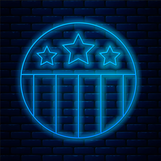 发光的霓虹灯线奖章与星图标孤立图片下载