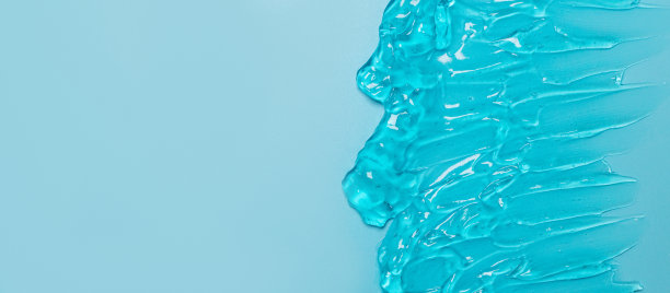 透明蓝色清水凝胶表面纹理带气泡。病毒保护。平的。文本的地方图片下载