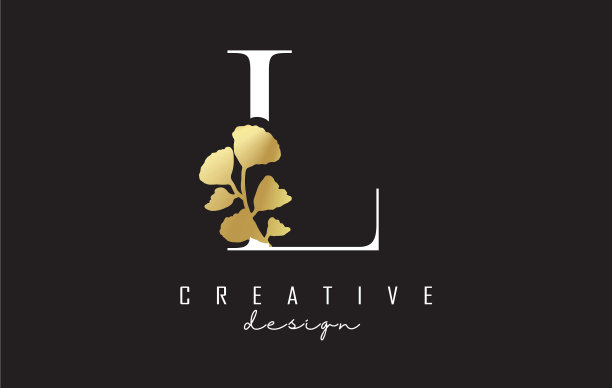 创意的白色l字母标志设计与金色图片下载