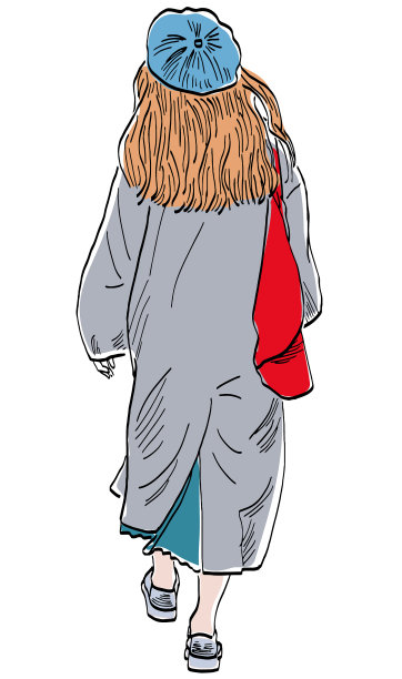 画着一个带着红色包包的城市女孩图片下载