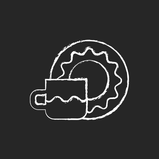 杯和碟设置粉笔白色图标在黑暗图片下载
