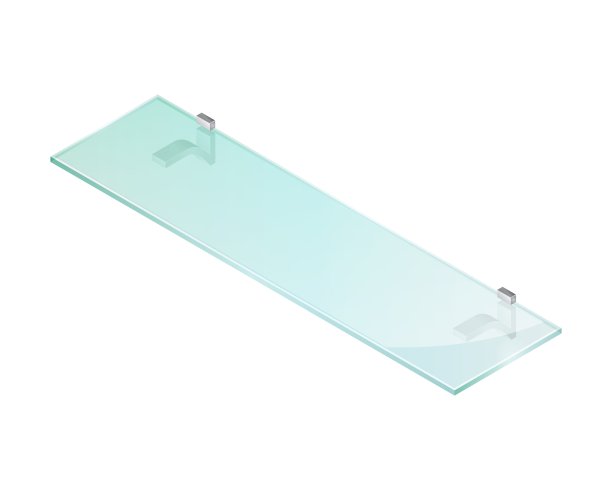 等距矢量插图空玻璃架子孤立在白色背景。逼真的透明玻璃货架图标在平面卡通风格。现代矩形书架。透明展板。图片下载