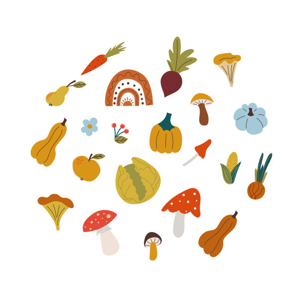 秋叶蘑菇蔬菜扁平化图片下载