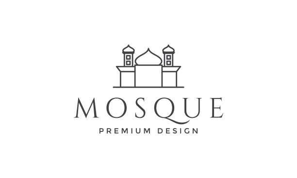 塔上有圆顶的清真寺线标志符号图标图片下载