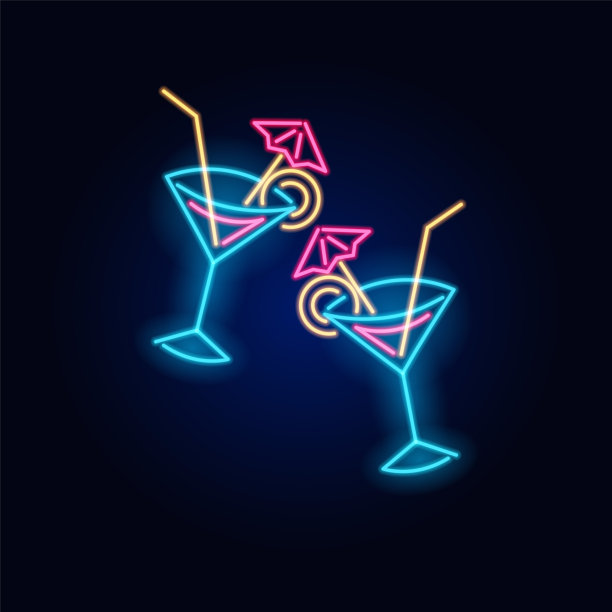 干杯，干杯，霓虹鸡尾酒，时尚标志之夜图片下载