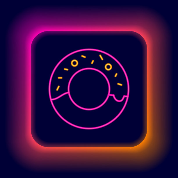 发光的霓虹灯线甜甜圈与甜釉图标图片下载