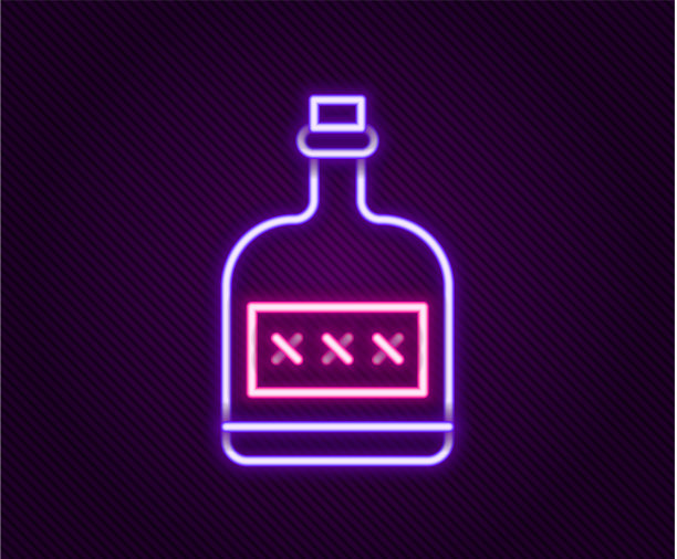 霓虹灯闪烁着酒饮朗姆酒酒瓶的图标图片下载