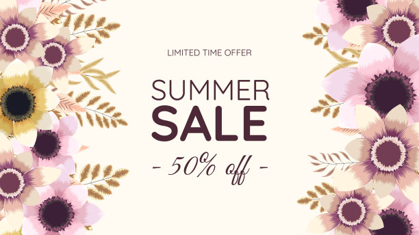 多彩花卉夏季销售背景，异域花卉设计模板的旗帜，传单，邀请，海报，网站，卡片，社交媒体，应用程序，设计广告，营销，推广。矢量图图片下载