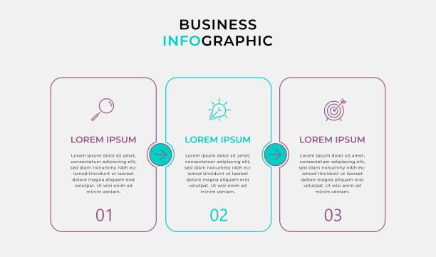 矢量信息图形设计业务模板与图标和3个选项或步骤。可用于流程图，演示文稿，工作流布局，横幅，流程图，信息图图片下载