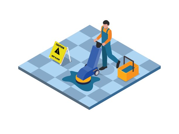 地板护理和清洁服务与抛光机三维等距图片下载