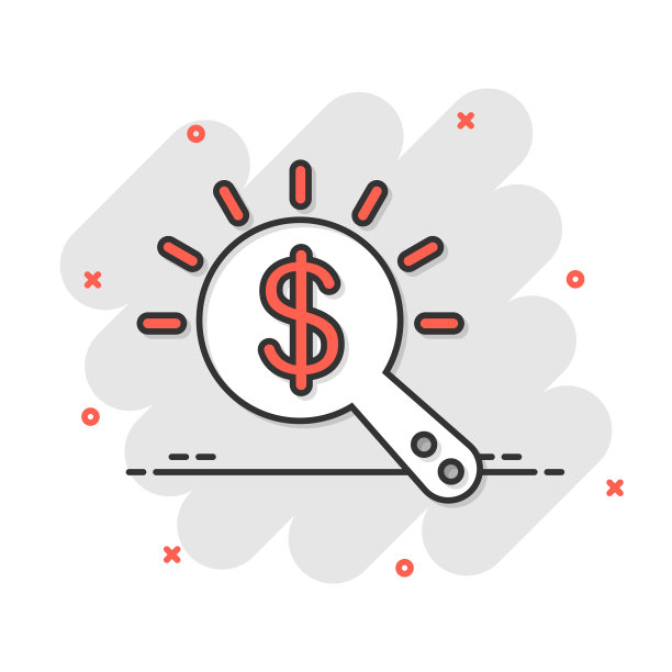 放大镜与金钱图标在漫画风格图片下载