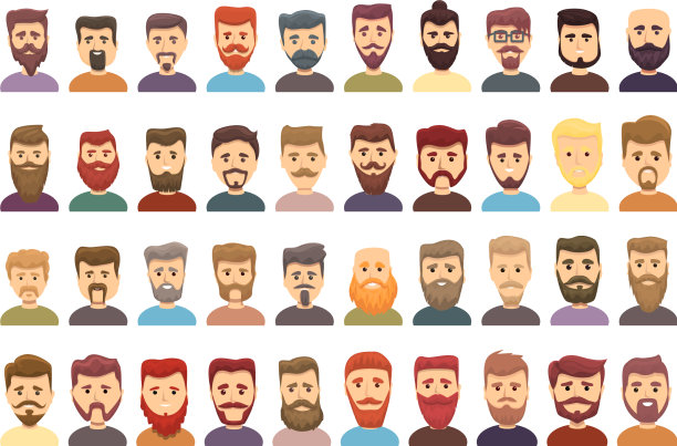 胡须图标设定了卡通风格图片下载