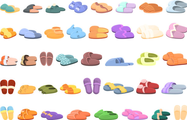 家居拖鞋图标设定卡通风格图片下载