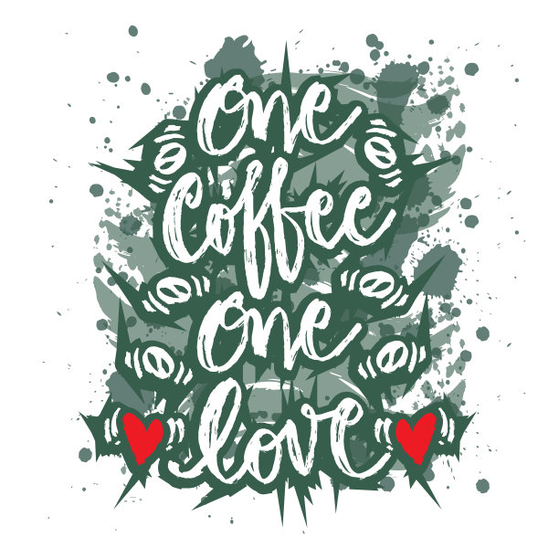 一杯咖啡一个爱情手绘的字母。励志名言。图片下载