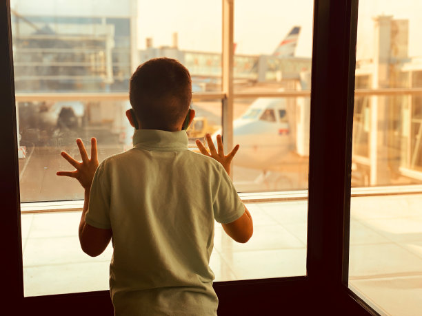 男孩透过窗户望着。后面的观点。图片下载