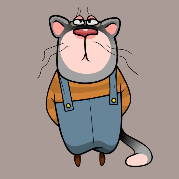 穿着工装裤的卡通猫用后腿站着图片下载