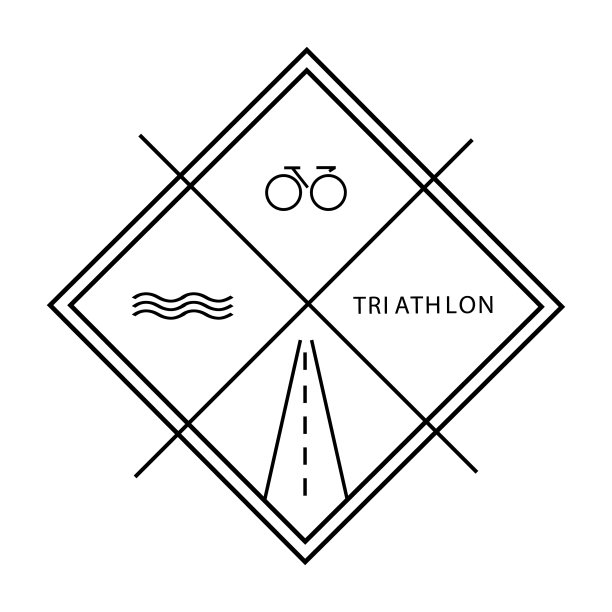 铁人三项的标志和设计元素线性艺术图片下载