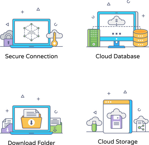 打包云存储平面概念图标图片下载