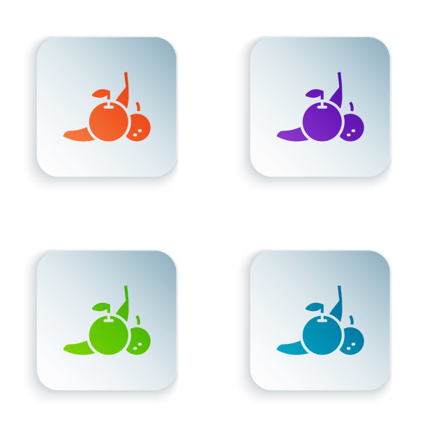 彩色水果图标孤立的白色背景设置图片下载