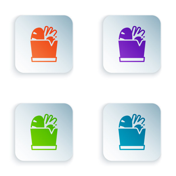 彩色纸袋与食品图标隔离在一起图片下载