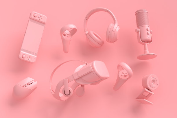 飞行游戏装备，如键盘，操纵杆，耳机，VR眼镜，麦克风图片下载