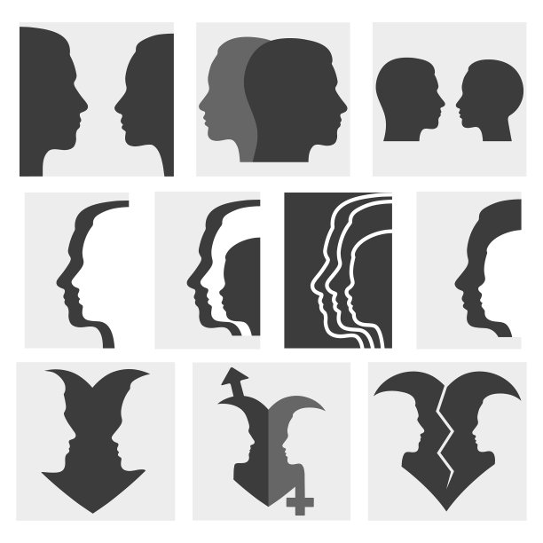 人头剪影男人、女人和孩子图片下载