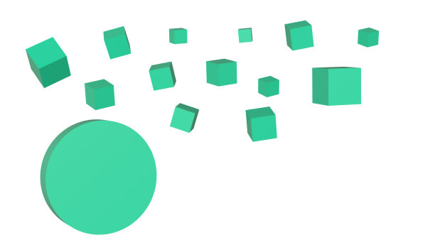 大圆柱体，有文字或标志的空间，背景是飞的绿松石立方体。孤立在白色背景上。图片下载