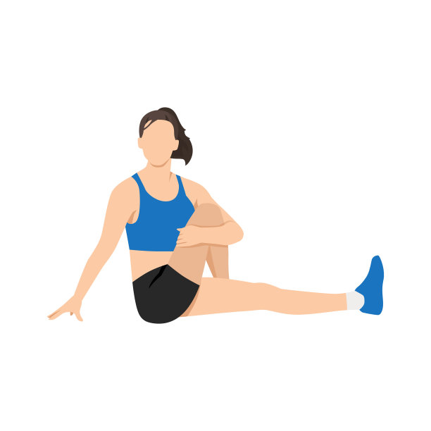 女子做坐式扭转伸展运动图片下载
