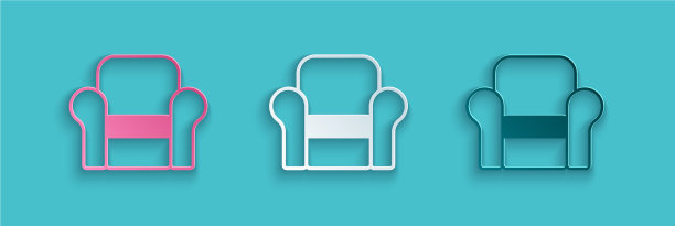 剪纸扶手椅图标孤立在蓝色图片下载