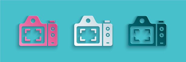 剪纸照片相机图标孤立的蓝色图片下载