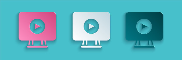 剪纸在线播放视频图标孤立在蓝色图片下载