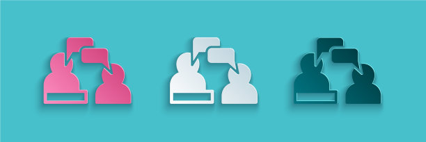 剪纸两个人坐着聊天icon孤立在一起图片下载