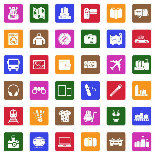旅行工具图标。广场白色平面设计。矢量插图。图片下载