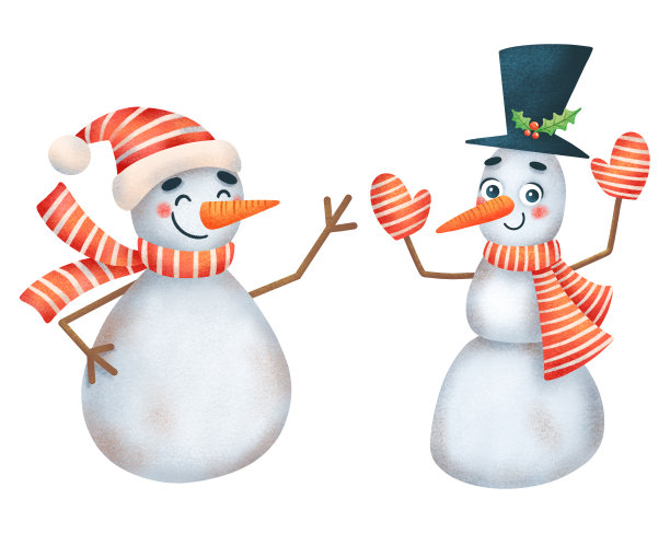 插图可爱的卡通圣诞雪人设置孤立在白色的背景图片下载