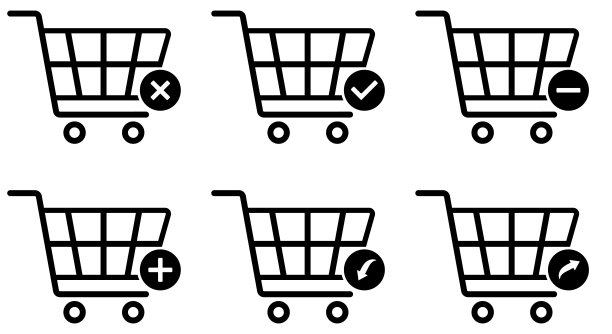 购物车图标集，超市购物车符号电子商务，简单的平面轮廓设计孤立在白色背景，矢量插图图片下载