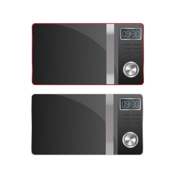 一套现代微波炉。时尚的微波隔离在一个白色的背景。现实的向量。图片下载