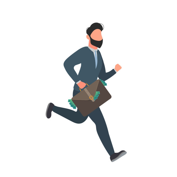 商人正带着一箱钱跑。这就是成功企业家的概念。图片用于商业主题的演示和海报。向量。图片下载
