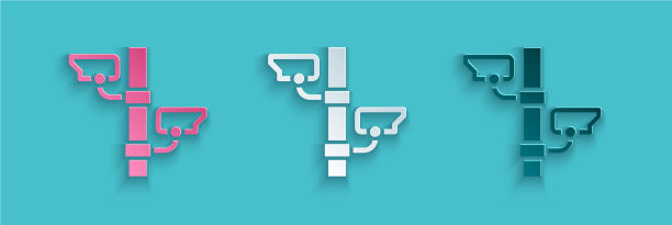 剪纸安全摄像头图标孤立在蓝色图片下载