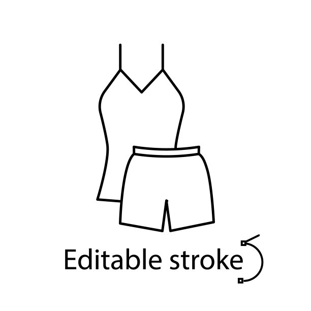 女人汗衫和短裤套装轮廓图标。家居服、睡衣。可定制的轮廓的象征。可编辑的中风图片下载