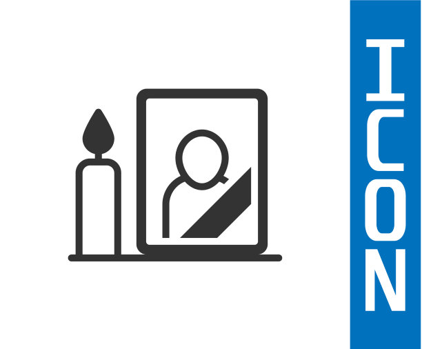 灰色哀悼相框与黑色丝带图标图片下载