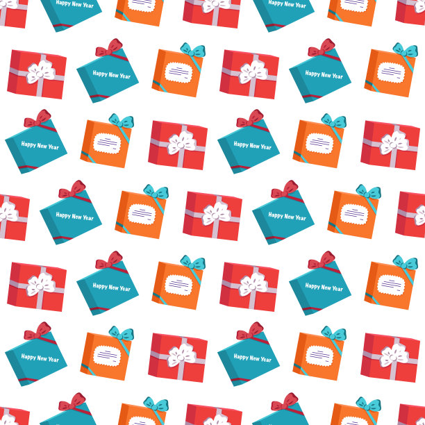 无缝的图案与盒子的礼物和题字新年图片下载