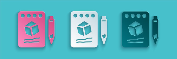 剪纸素描在纸上的图标孤立在蓝色图片下载