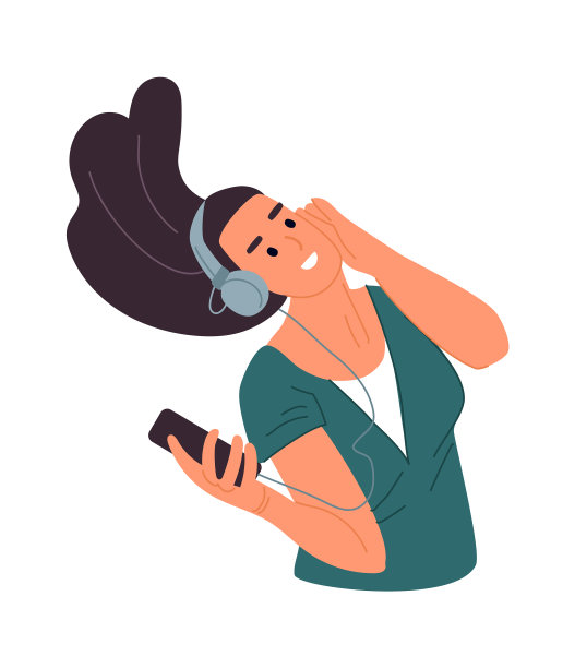 戴着耳机的快乐女人卡通女孩图片下载