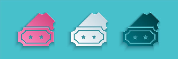 剪纸票图标孤立在蓝色背景图片下载